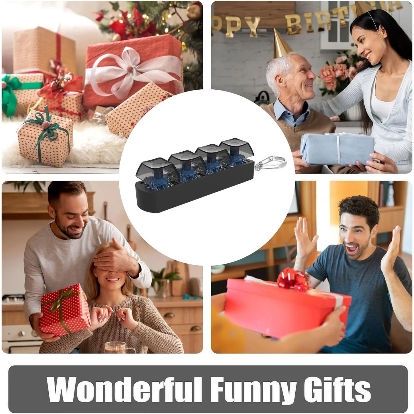 4Keys Finger Button Anti-Stress Toys Mechanical Keyboard Keycaps Office Decompression Calming Keychain Gifts for Children Adults